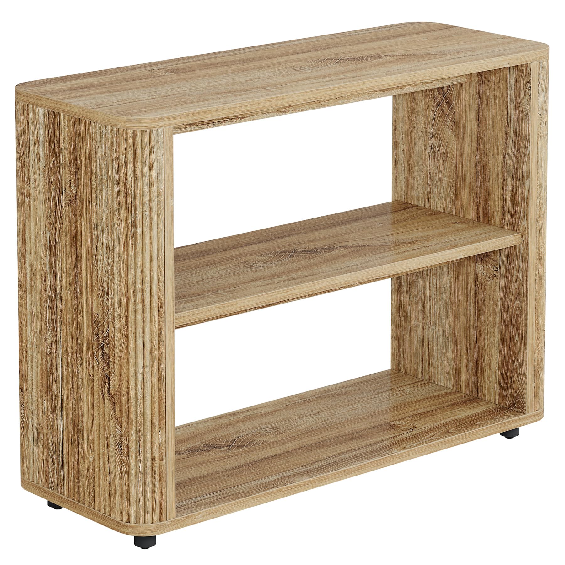 Tribesigns 3-Tier Narrow End Table, Fluted Nightstand, Bedside Table | Storage Shelves, Farmhouse Style, For Living Room, Bedroom, Small Spaces, Sofa Couch, Natural