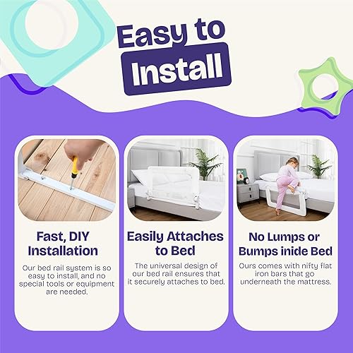 Miniatura 7 de ComfyBumpy 1-Pack Bed Rail for Toddlers 35.5" L x 19.5" H Toddler Bed Rails for Twin, Full & Toddler Mattress Size Swing Down Rail Guard