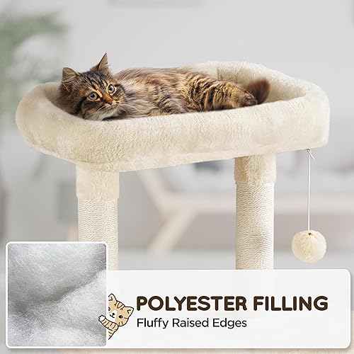 Miniatura 5 de Yaheetech Árbol para gatos, estructura de juego para gatos de varios niveles de 63 pulgadas con postes rascadores, hamaca y bola colgante