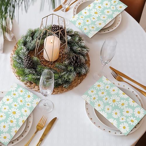 Miniatura 3 de Zonon 200 servilletas de 2 capas con diseño de margaritas con temática floral, desechables, servilletas de papel decorativas para bufé, cocina,