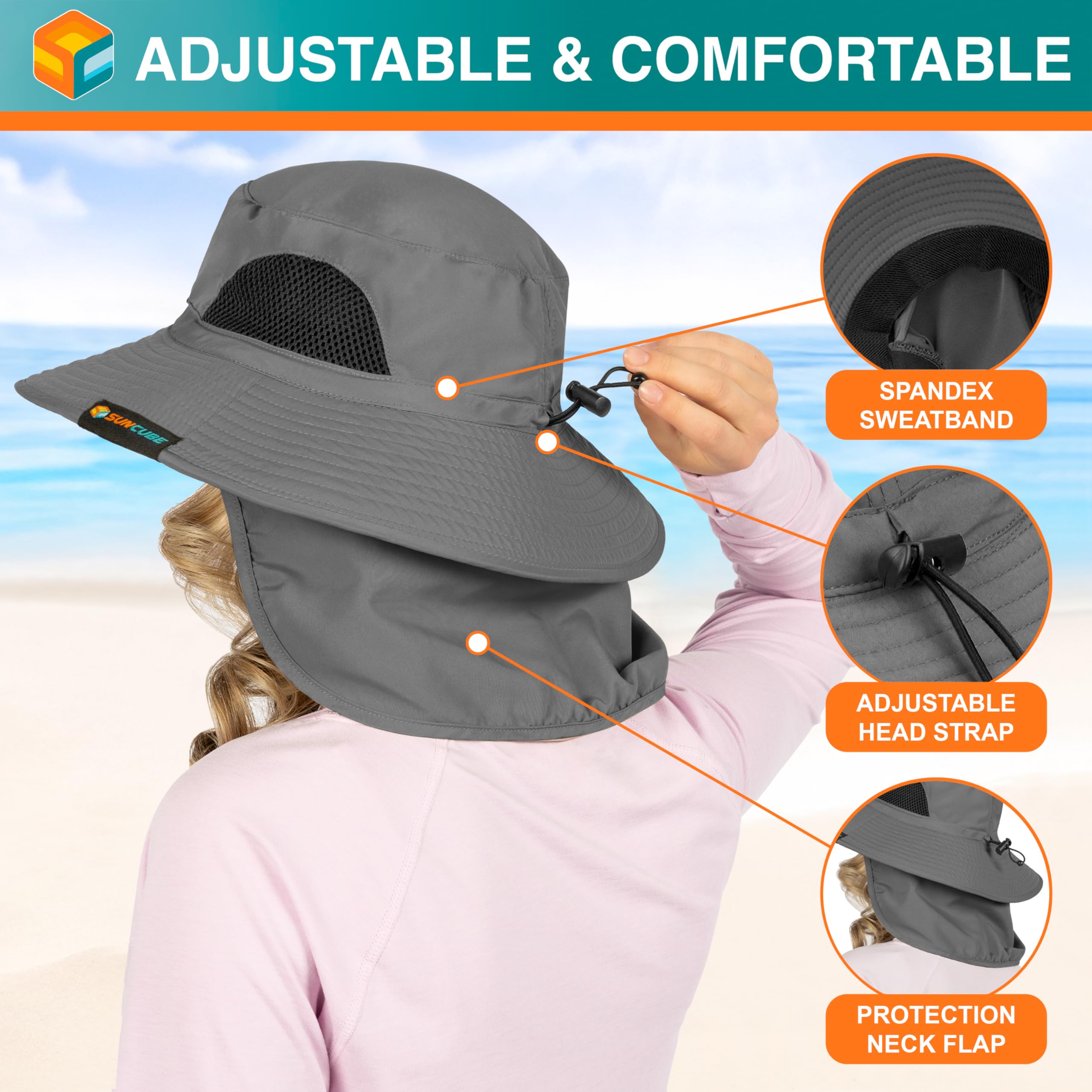 SUN CUBE Sombrero de ala ancha para hombres y mujeres, sombreros de pesca, protección solar UV, sombrero de pescador para hombre, sombrero de pescador, safari, playa, boonie, UPF 50+