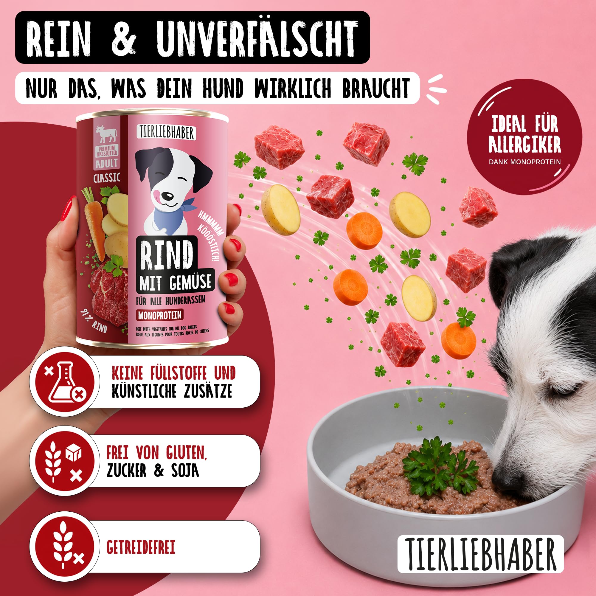 Hundefutter Nass 800g Rind & Gemüse – Hunde Nassfutter 12x800g Wet Dog Food | Tierärztlich entwickeltes Nassfutter für Hunde mit 91% Fleischanteil – 800g Dog Food leicht verdaulich von TIERLIEBHABER