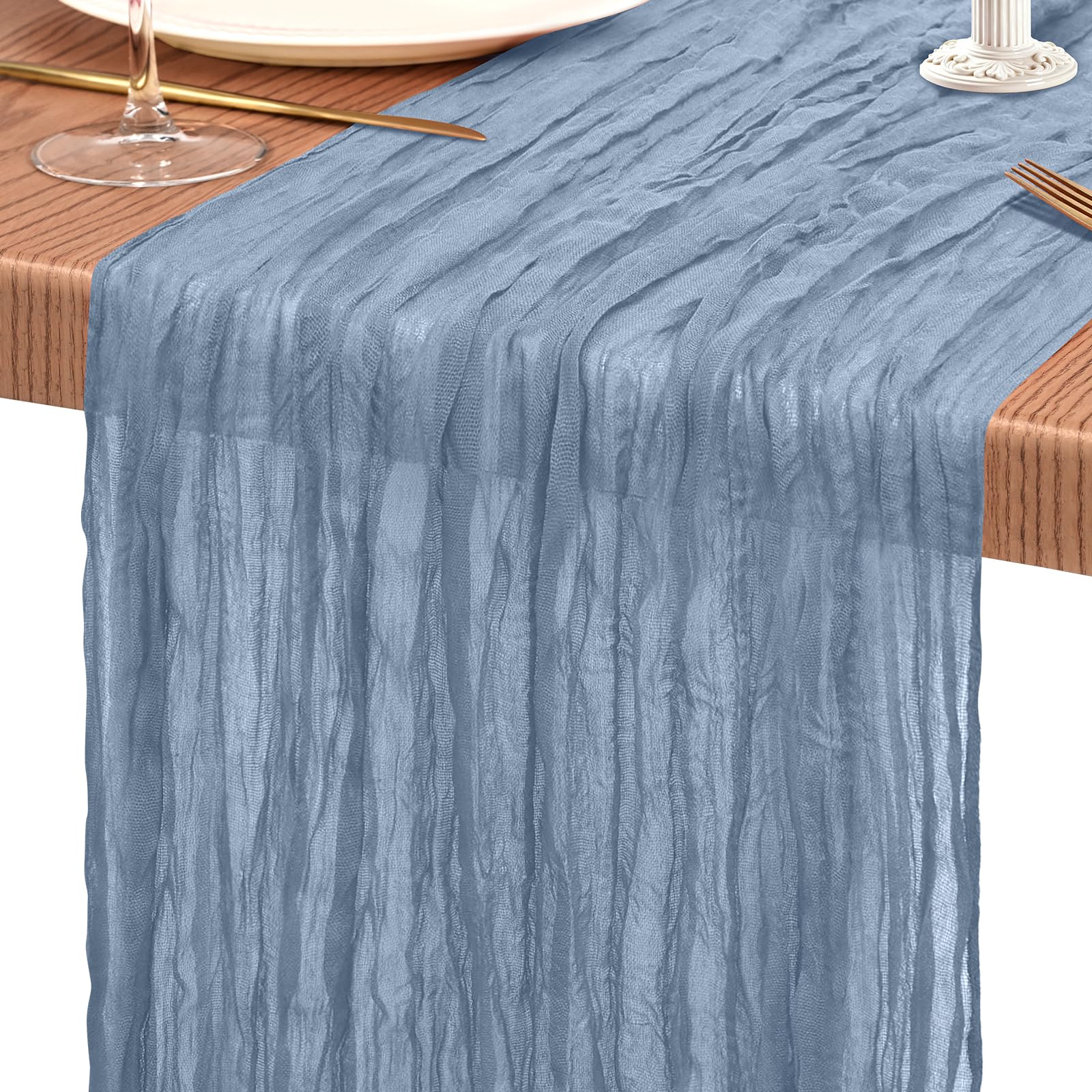 Photo 1 of 1 Pack Cheesecloth Table Runner 10FT Dusty Blue Table Runner Boho Gauze Cheese Cloth Table Runners Long Rustic Sheer Table Decorations for Wedding Party Baby Bridal Shower Birthday Holiday Home