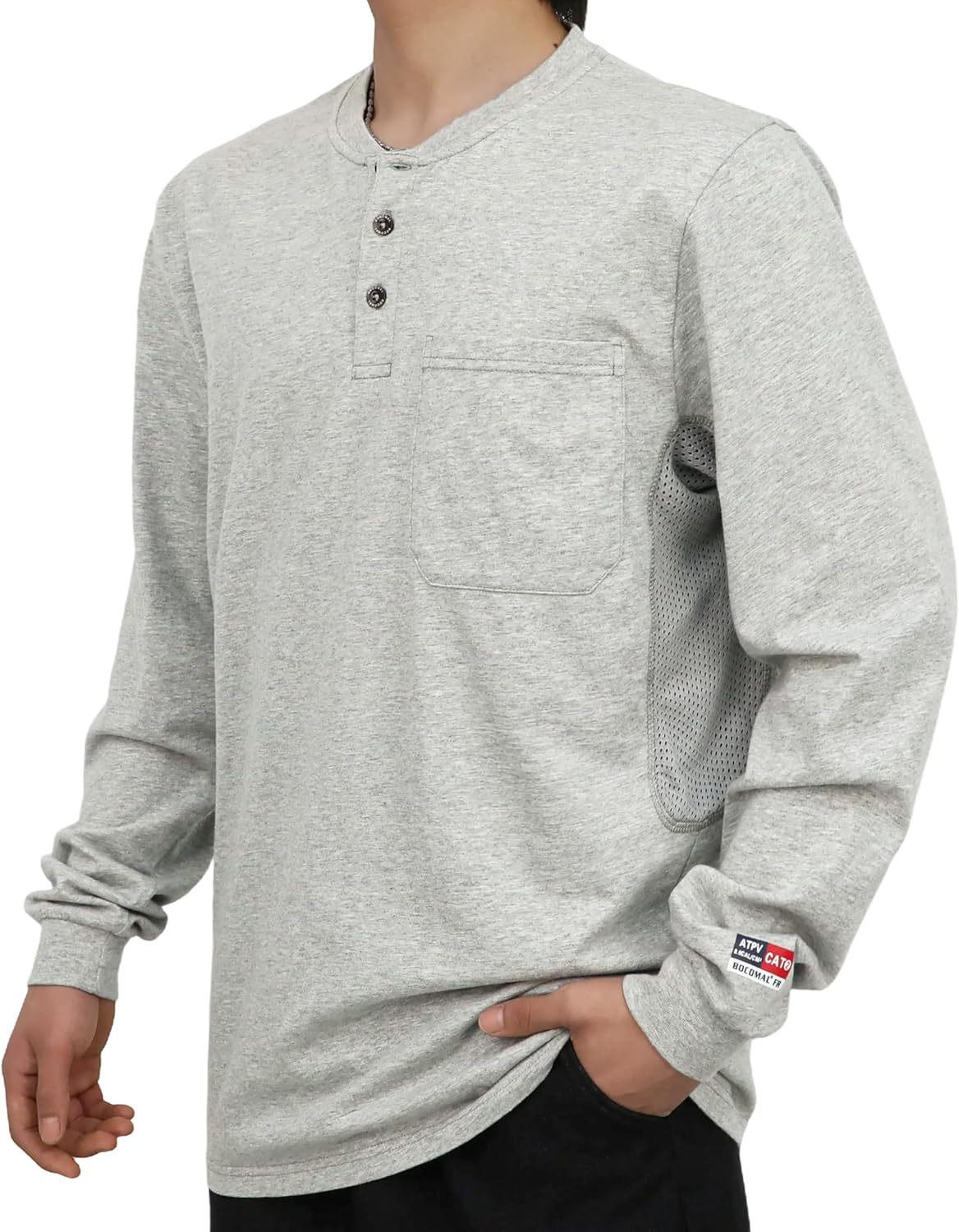 BOCOMAL FR Shirts Summer Vented Mesh Breathable Henley Shirt 5.5oz Flame Resistant CAT2 Work Clothing