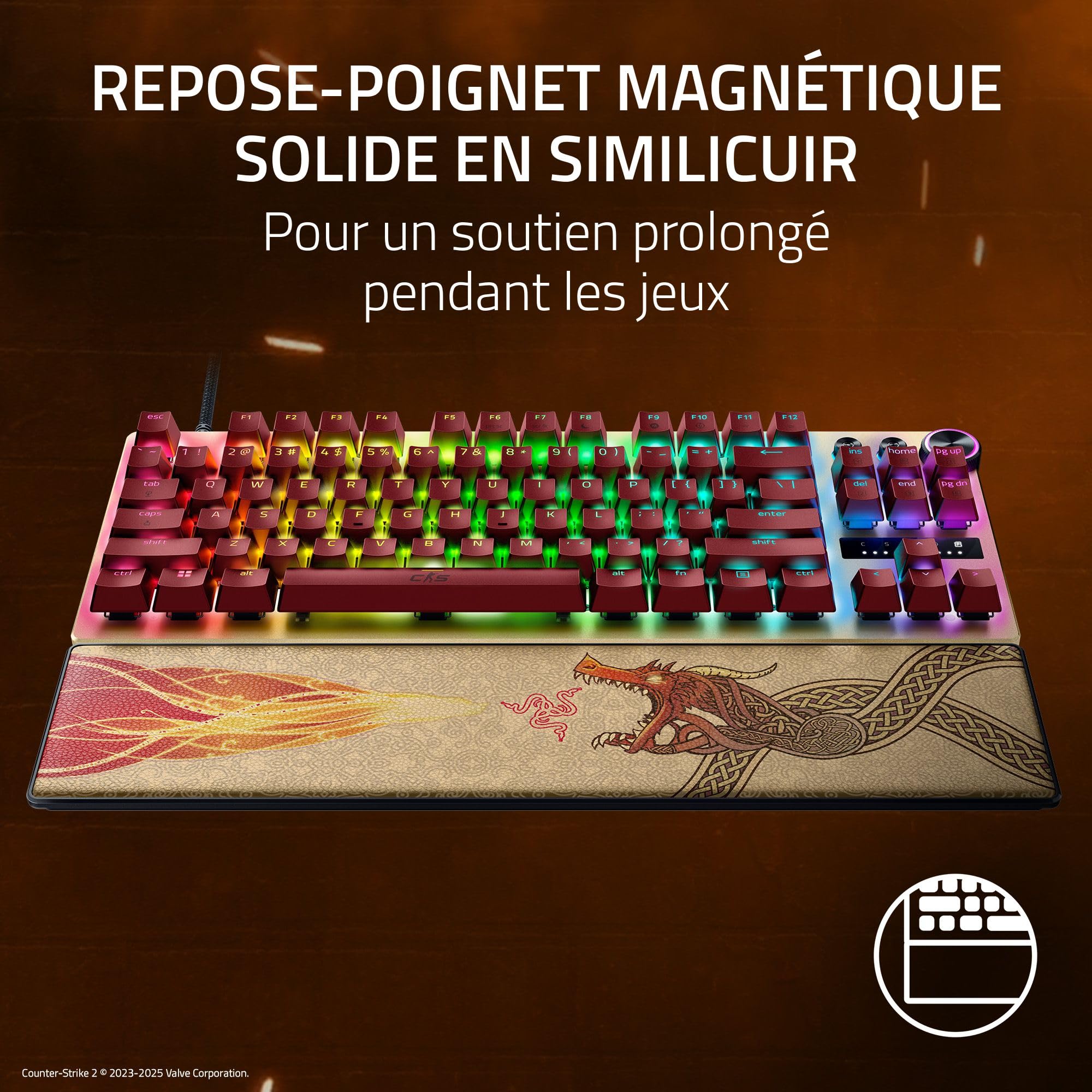 Razer Huntsman V3 Pro Tenkeyless Counter-Strike 2 Dragon Lore - Clavier PC e-Sport TKL Optique analogique sans pavé numérique - Snap Tap - Rapid Trigger - Clavier QWERTY US | Dragon Lore