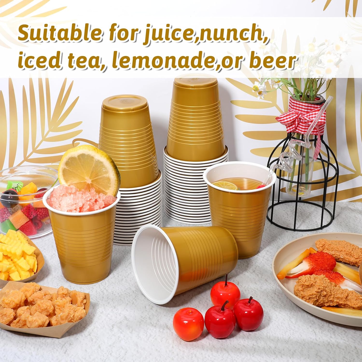 SHENLIU 100 Pack 18oz Gold Plastic Cups, Graduation Cups Disposable Drinking Cup Bulk for Wedding Birthday Beer Taste Serving Snack Sample Tastings Barbecues Picnic Celebrations - Image 5