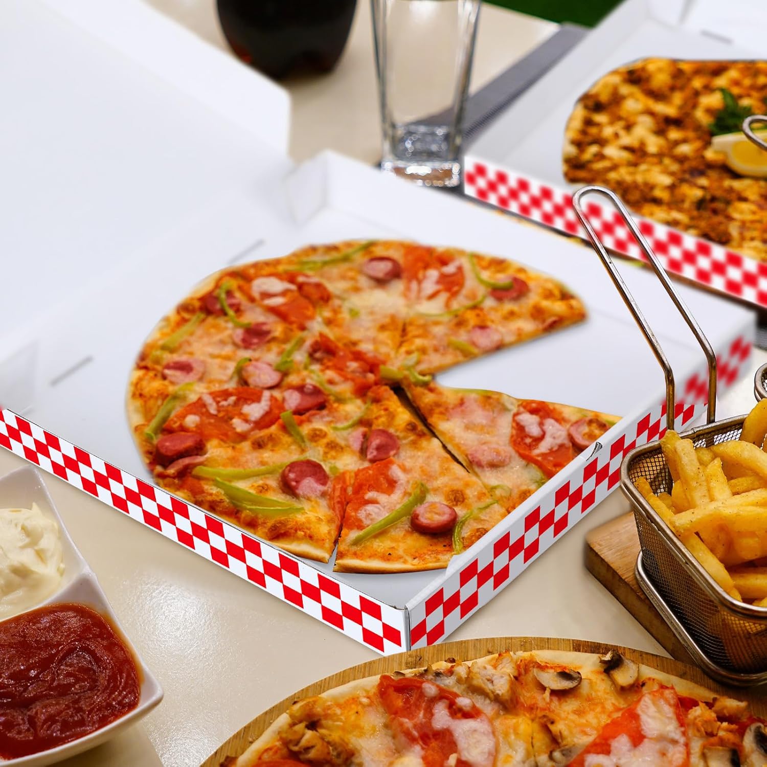 10 Pack Corrugated Pizza Boxes in Bulk, 16 x 16 x 2 Inch Pizza Box White Red Food Delivery Boxes Take out Food Containers for Cookies, Cake, Party Favors, Wedding