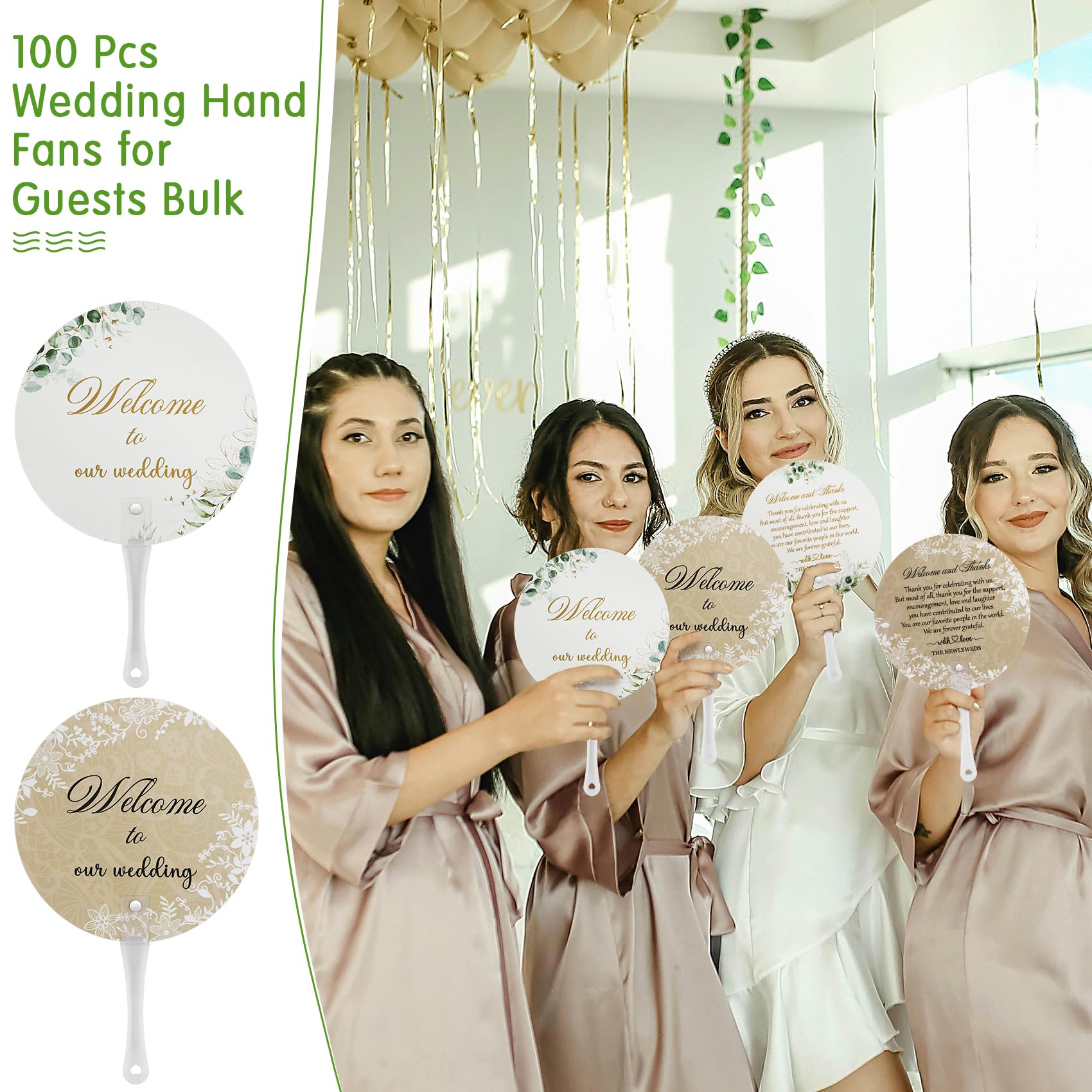 100 Stück Hochzeitsfächer für Gäste, Großpackung Willkommen bei unserer Hochzeit, Kunststoff-Handfächer für Zeremonie, Brautparty, Party, Dekoration, Willkommensbeutel, Füllmaterial (Spitze)