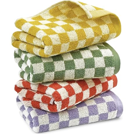 Hand Towels for Bathroom 4 Pack: Soft and Absorbent Retro Bath Towels