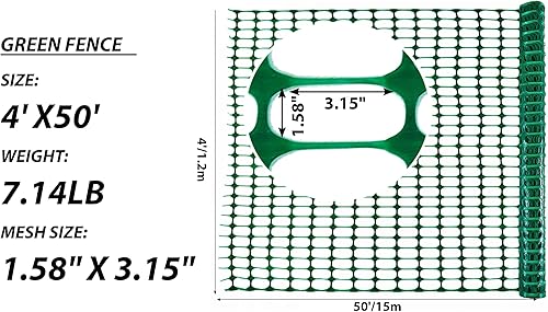 Miniatura 25 de PotatoLife Valla de seguridad de malla de plástico, rollo de 4 x 100 pies con 100 bridas, red temporal reutilizable para cercado de jardín, Verde