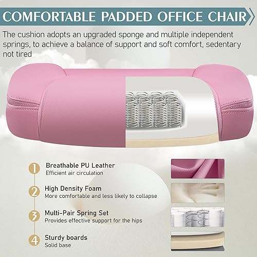 Miniatura 5 de Silla de cuero PU con soporte ergonómico lumbar, gira 360, pequeña, ruedas, reposabrazos ajustables, para gente chaparra, para escritorio,
