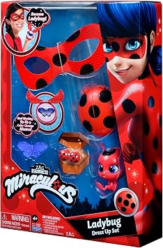 Miraculous girls female Ladybug Dress Up Set with Yoyo, Color Change Akuma, Tikki kwami, mask and Earrings by Playmates Toys For 4+ Years With Action Figure
