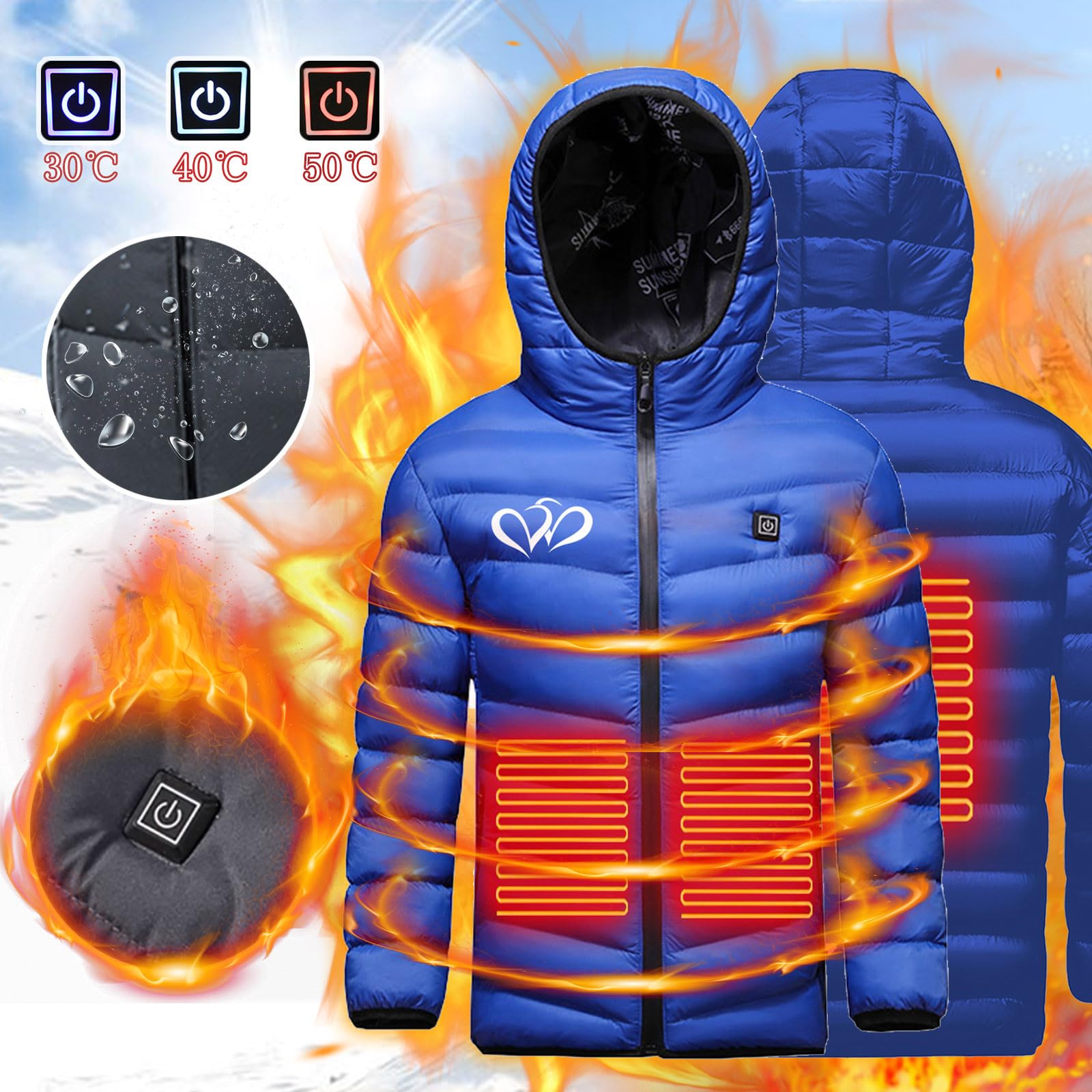 HAOLEI Chaqueta Calefactable Niño Niña Chaqueta Calefactor con 3 Zonas de Calefacción 3 Temperatura Ajustables Lavable Abrigo Acolchada Impermeable Ropa Termica para Actividades Al Aire Libre