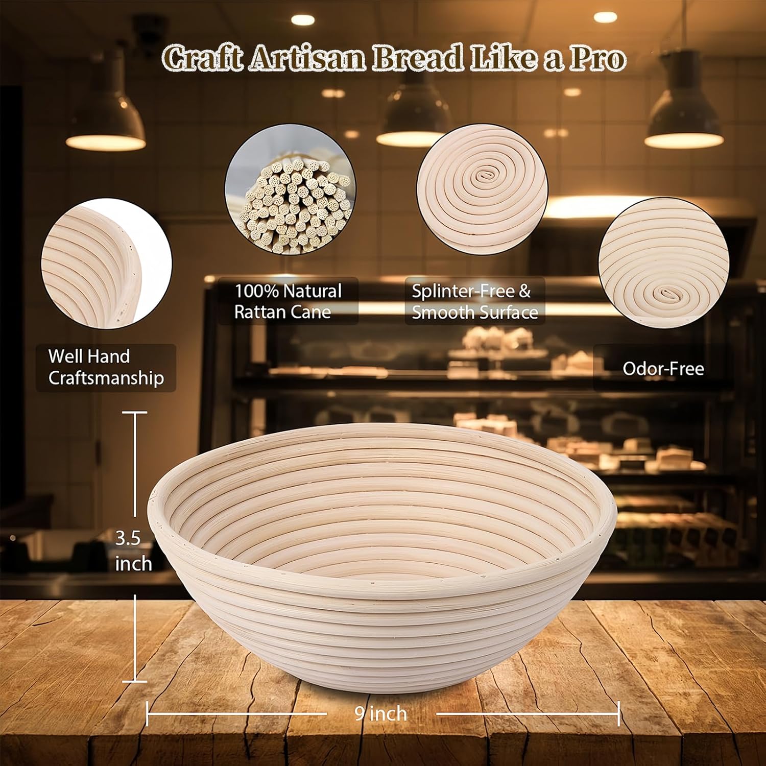 Banneton Bread Proofing Basket - Proofing Basket Set of 2 (9 inch Round) - Natural Rattan Banneton with 4 Linen Liners - Bread Basket for Sourdough Bread Baking Supplies - Image 7