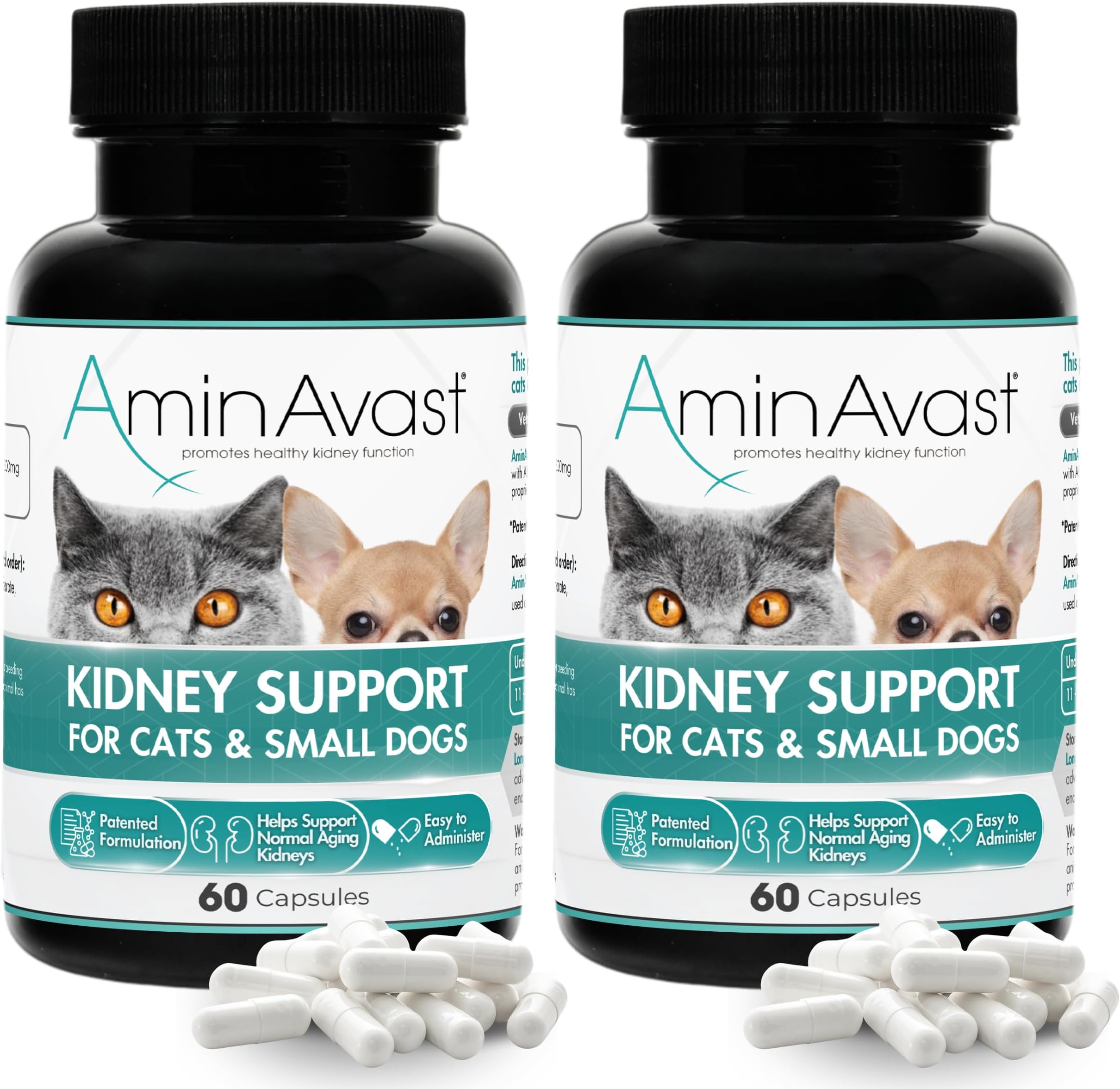 Kidney Support Supplement for Cats and Small Dogs, 300mg 2-Pack - Promotes Natural Kidney Function - Aids in Health and Vitality of Aging Kidneys - Easily Administered - 60 Sprinkle Capsules