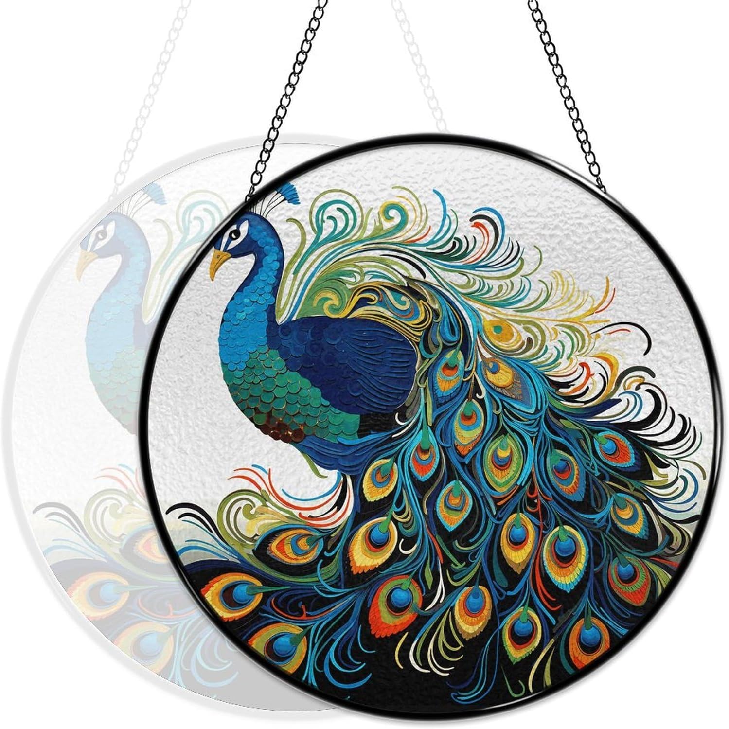 Stained Glass Hanging Sign Suncatcher, Peacock Pattern