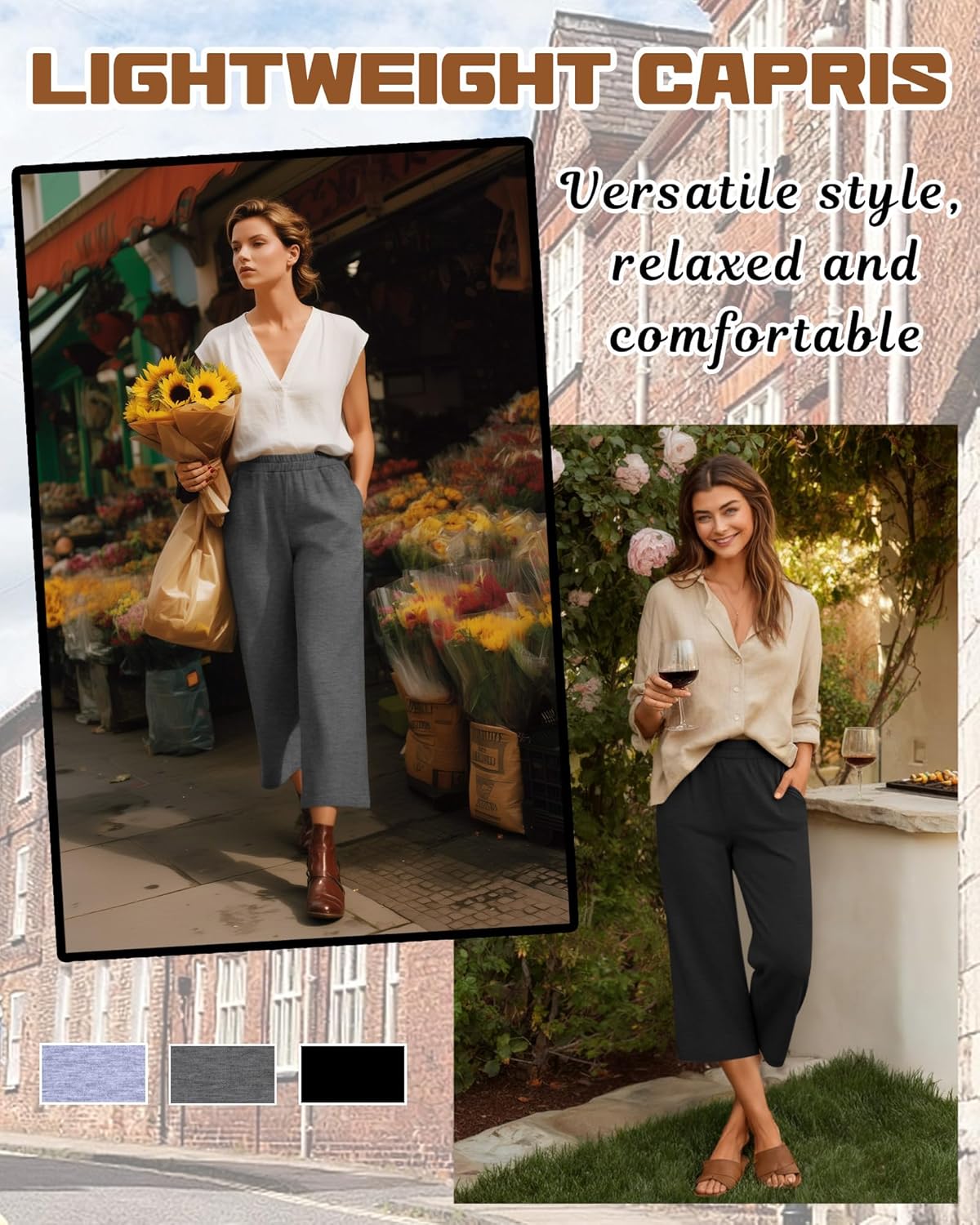 3 Pack Women's Wide Leg Capris Loose Cropped Yoga Pants Elastic Soft Sweatpants Capri Trousers with Pockets - Image 6