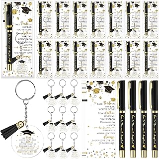 50 Set Graduation Gifts Party Favor, Class of 2025 Gifts Include Inspirational Ballpoint Pens Positive Cards Acrylic Keychains with Tassel for Middle Senior School Graduation(Black)