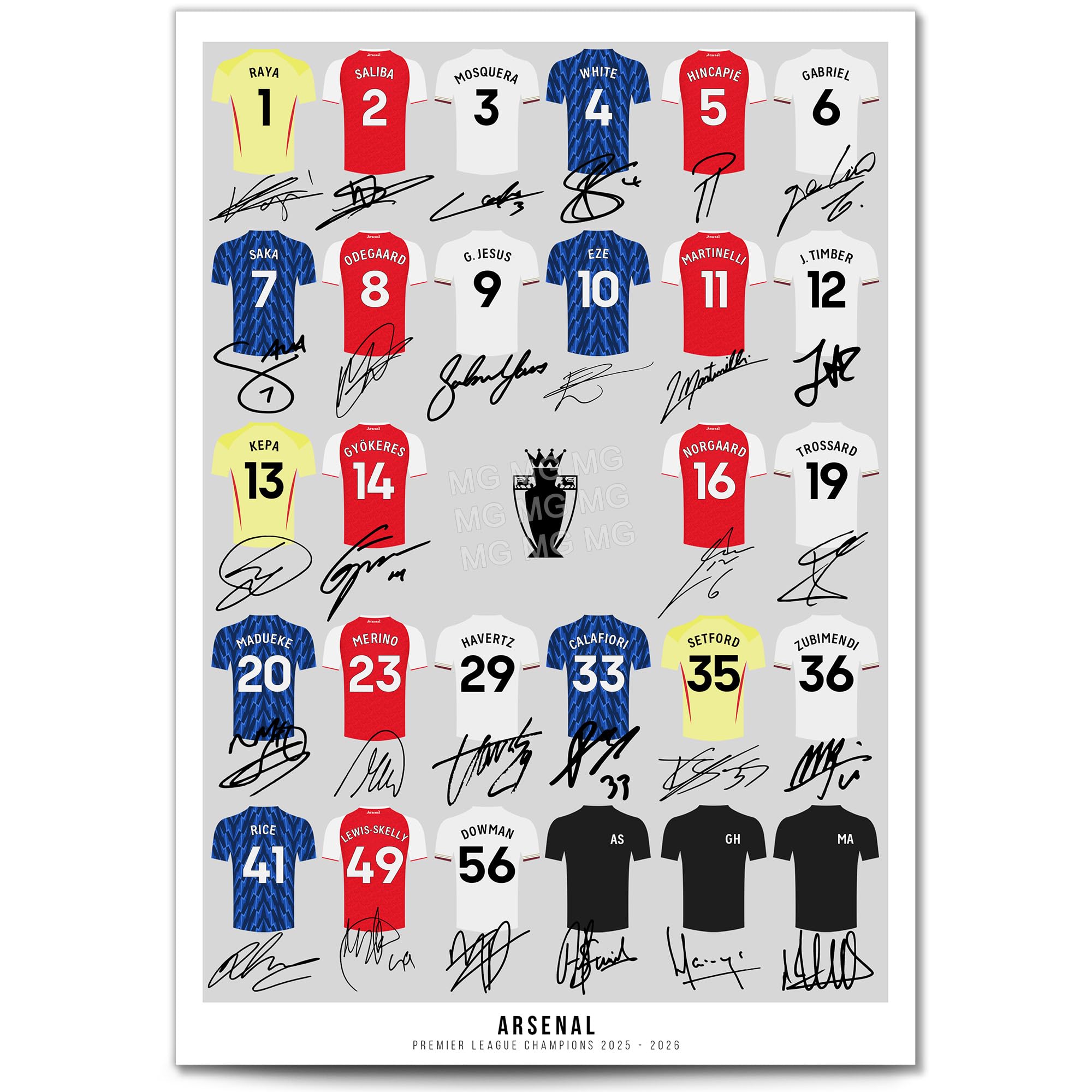 Mounted Gifts Arsenal Team Squad 2025-2026 Signed Poster Print Framed Picture Photo Autograph Gift 25/26 Rice Odegaard Saka Gyokeres Eze (3 kits Champions 2026, A4 Print (Unframed))