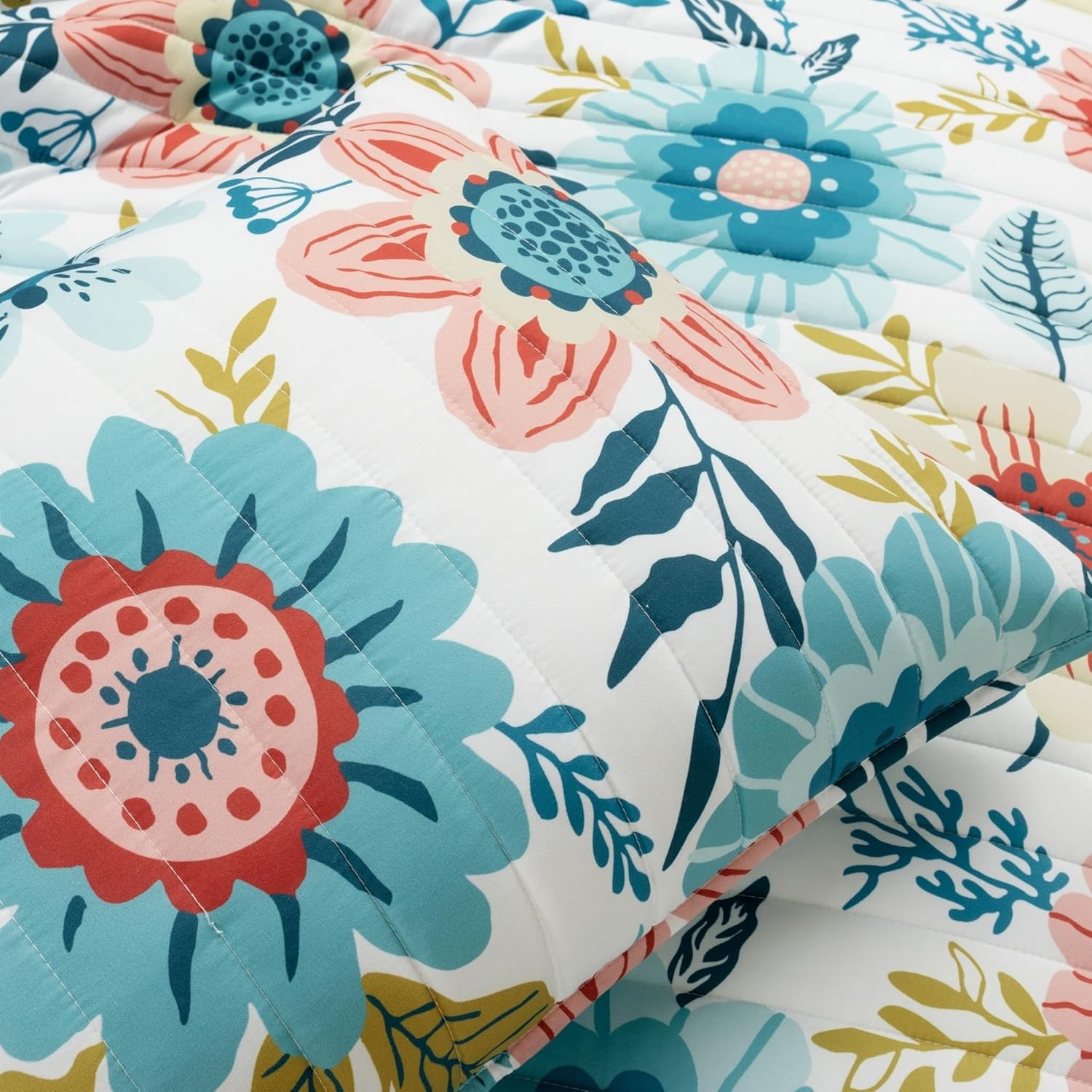 Lush Decor Cottage Core Ariana Flower Reversible Quilt 3 Piece Set Full/Queen Blue & Dusty Pink - Floral Bedding Set Queen Quilt - Floral Quilts