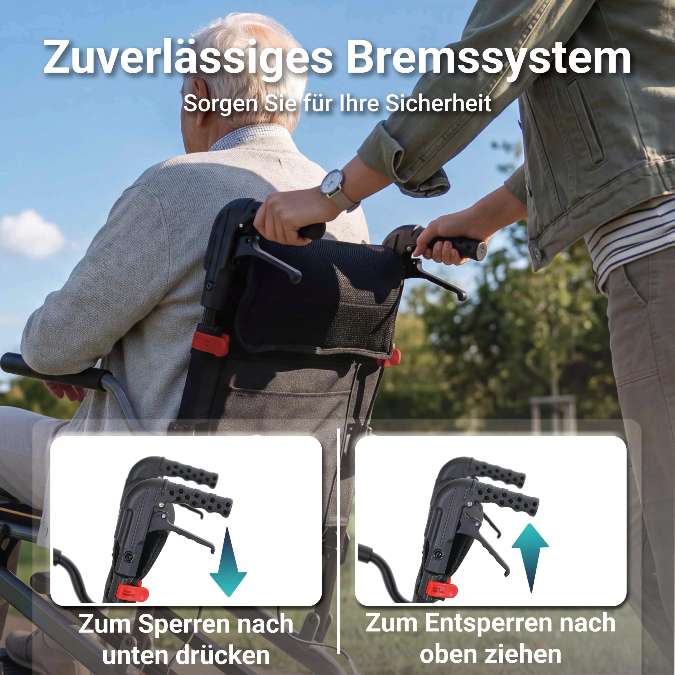 Rollstuhl Faltbar Leicht Reiserollstuhl bis 136 kg | Schmal Rollstühle Klappbar Aluminium mit Ausziehbarem Zuggriff Rutschfeste Fußstütze für Senioren Wohnung & Reisen