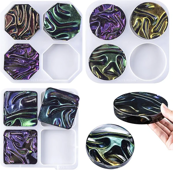 LET'S RESIN Upgraded Deeper & Larger Coaster Resin Molds, 12 Cavities Epoxy Resin Molds with 3 Pcs Round Square Octagon Shapes, Coaster Molds for Epoxy Resin, Cups Mats, DIY Craft, Bar Coaster