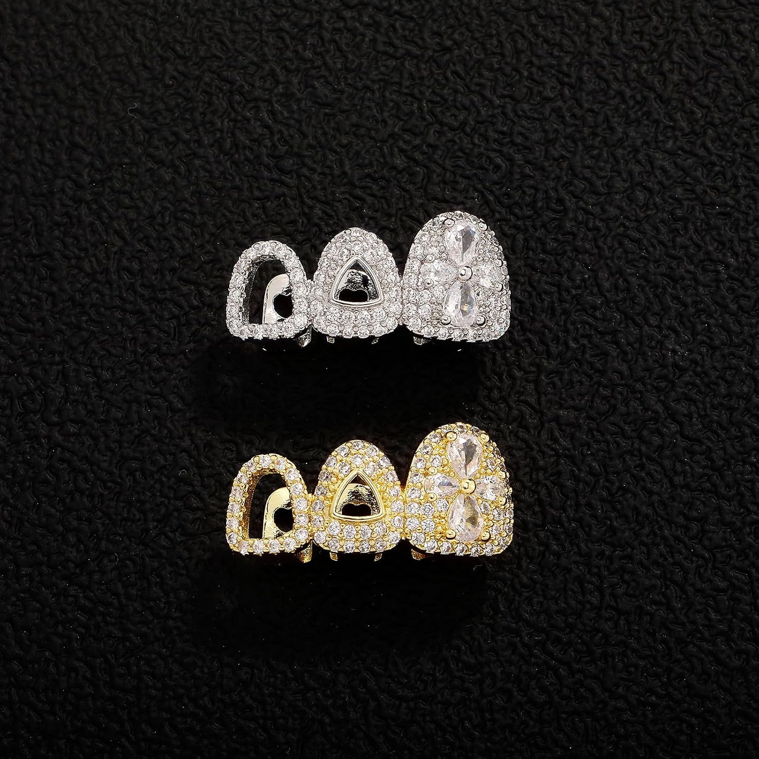 Psivika Gold Plated Shiny Hip Hop Teeth Grillz Caps Vampire Fangs Grillz for Your Teeth for Men and Women Rapper Costume Cosplay Teeth Jewelry and Accessories