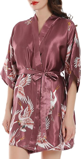Silky Satin Kimono Robes for Women, Short Bridesmaid Robe
