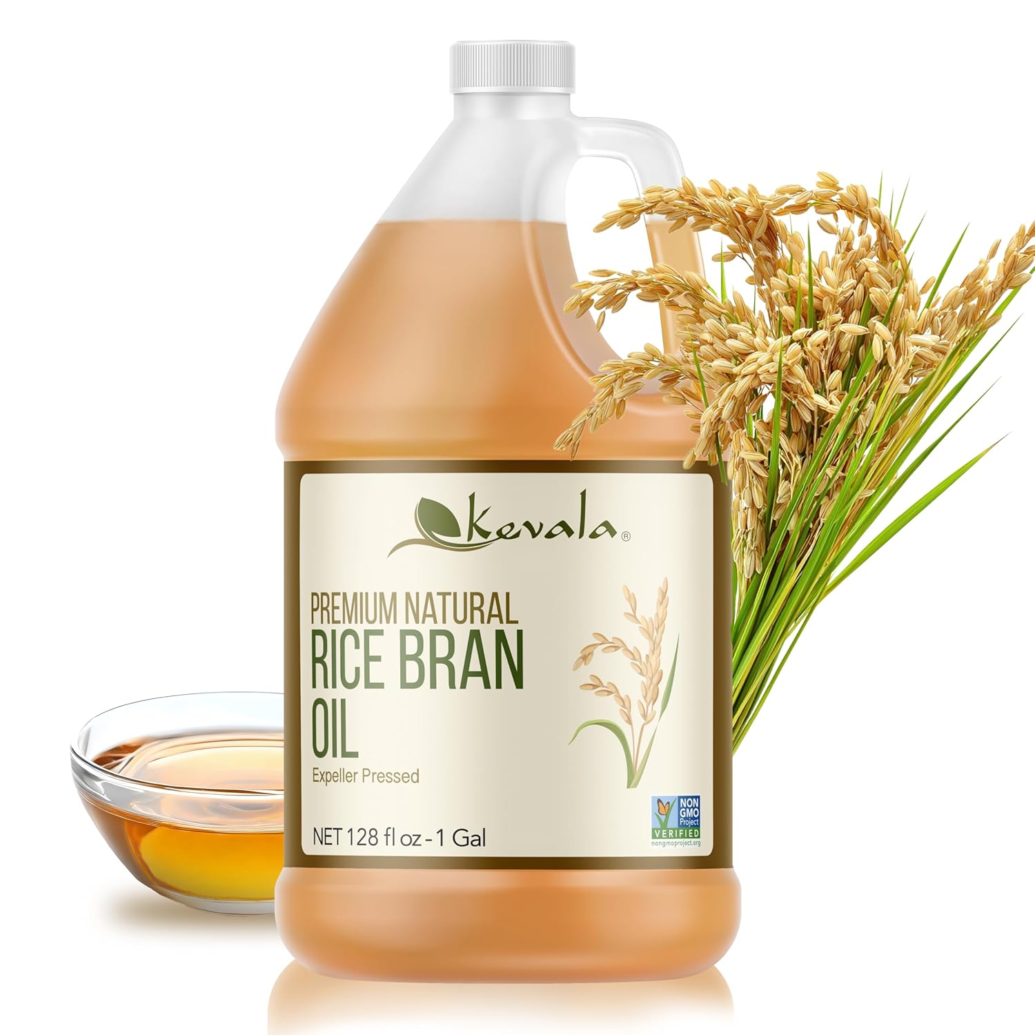 Kevala Rice Bran Oil - Oil with Mild Scent Great for Cooking ang Baking, Enjoyed in Massage Therapy and Body Care, Kitchen Pantry Staple for your Home, Ingredient in Soap Making, 64 fl oz, 1/2 gal
