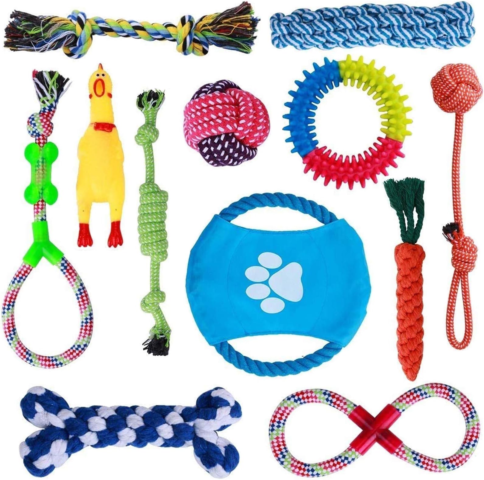 Parner Dog Rope Toys, 12 Set Puppy Chew Toy Durable Teeth Cleaning for Small Medium Large Dog Cotton Squeak Interactive Toys