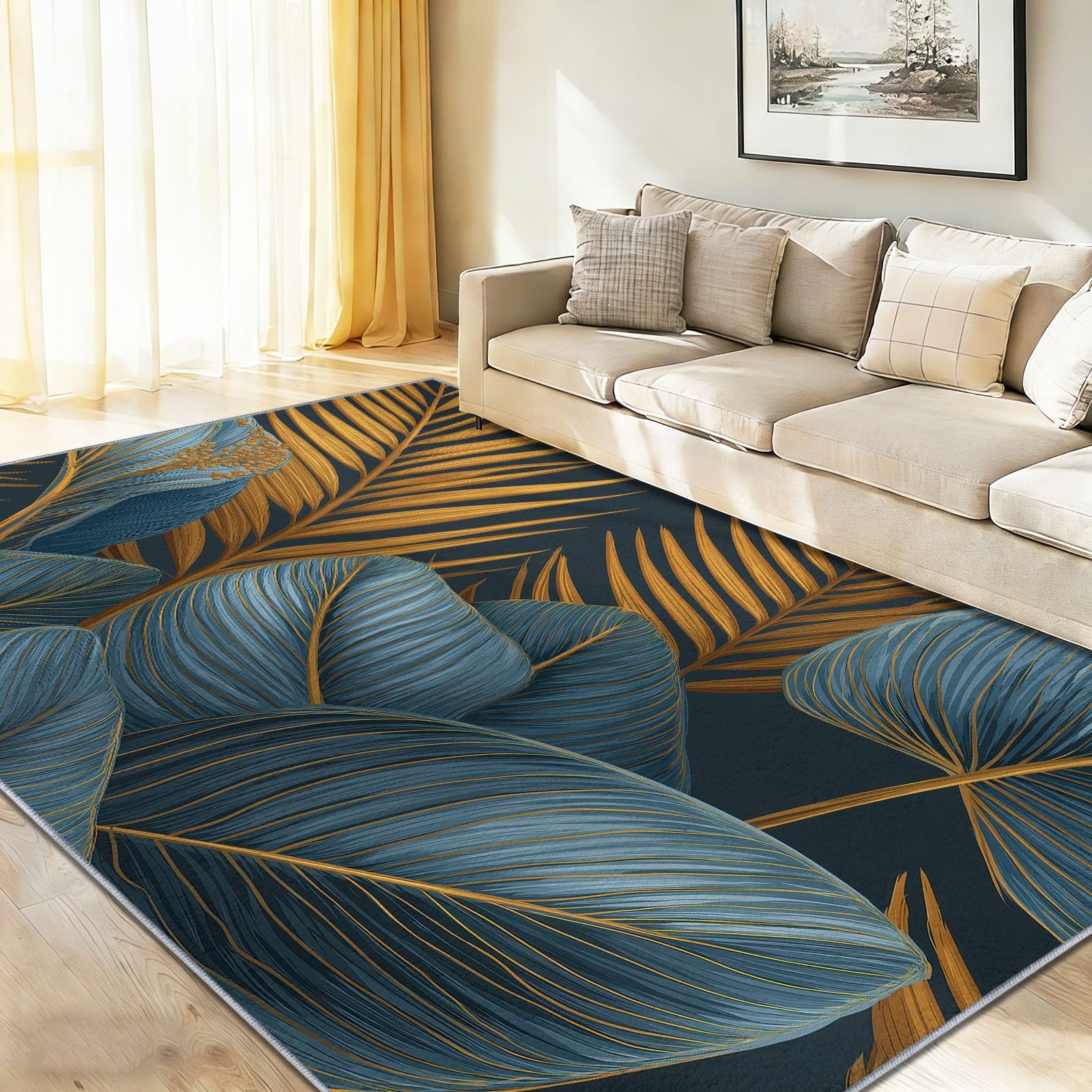 Tapis entrée intérieur pile courte motif tropical foncé tapis lavable 60x120