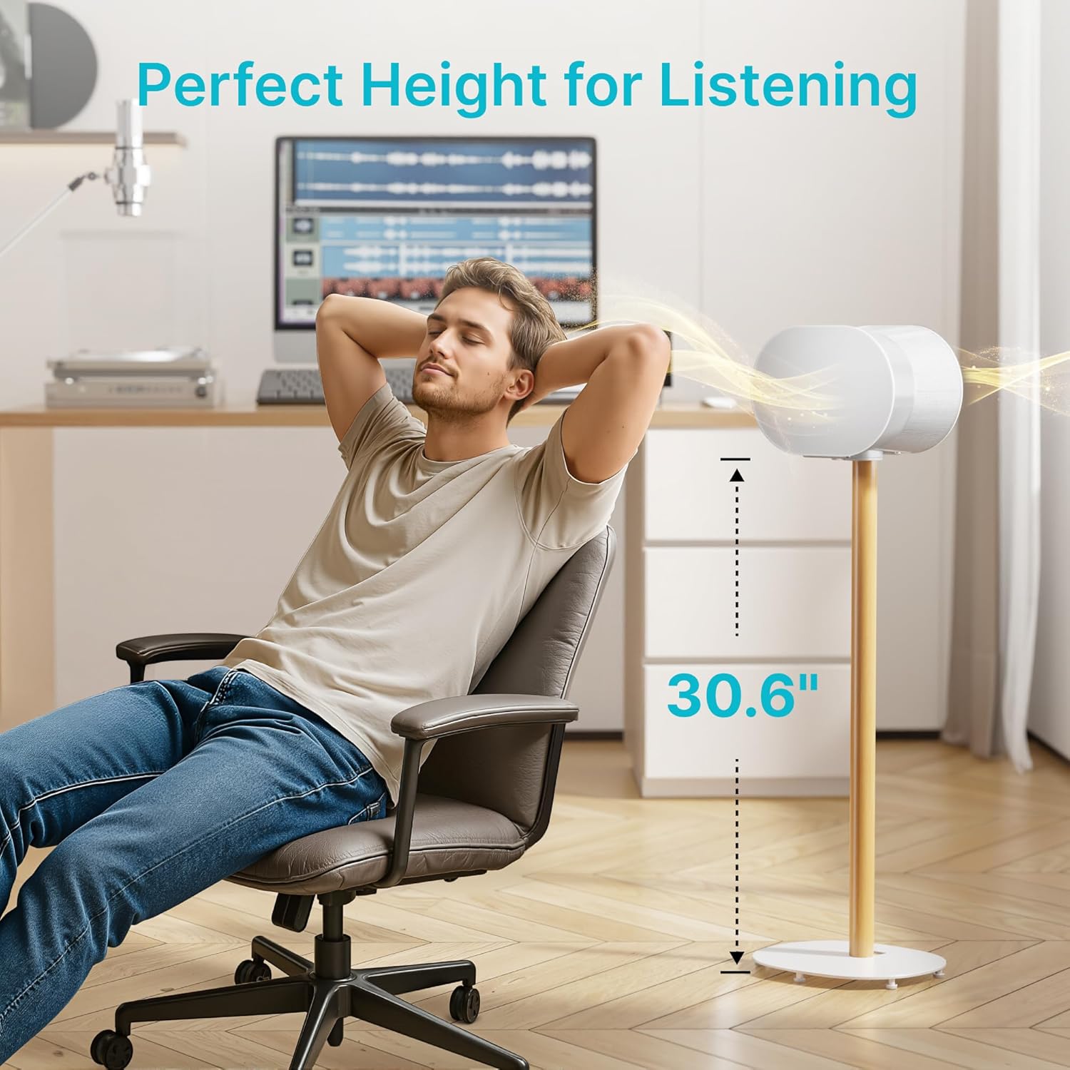 Speaker Stands Pair for SONOS Era 100 and Era 300,11LBS Capacity,30.6" Fixed Height Floor Stand with Cable Management,Large Base with Two Feet Avaliable,Wooden Speaker Mount,White - Image 5