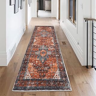 SHACOS Boho Hallway Runner Rug Non Slip 60x180cm Vintage Runner Rug Red Soft Hall Runner Kitchen Runner Rug Washable Distressed Floor Carpet Runner for Entryway Living Room Bedroom Laundry