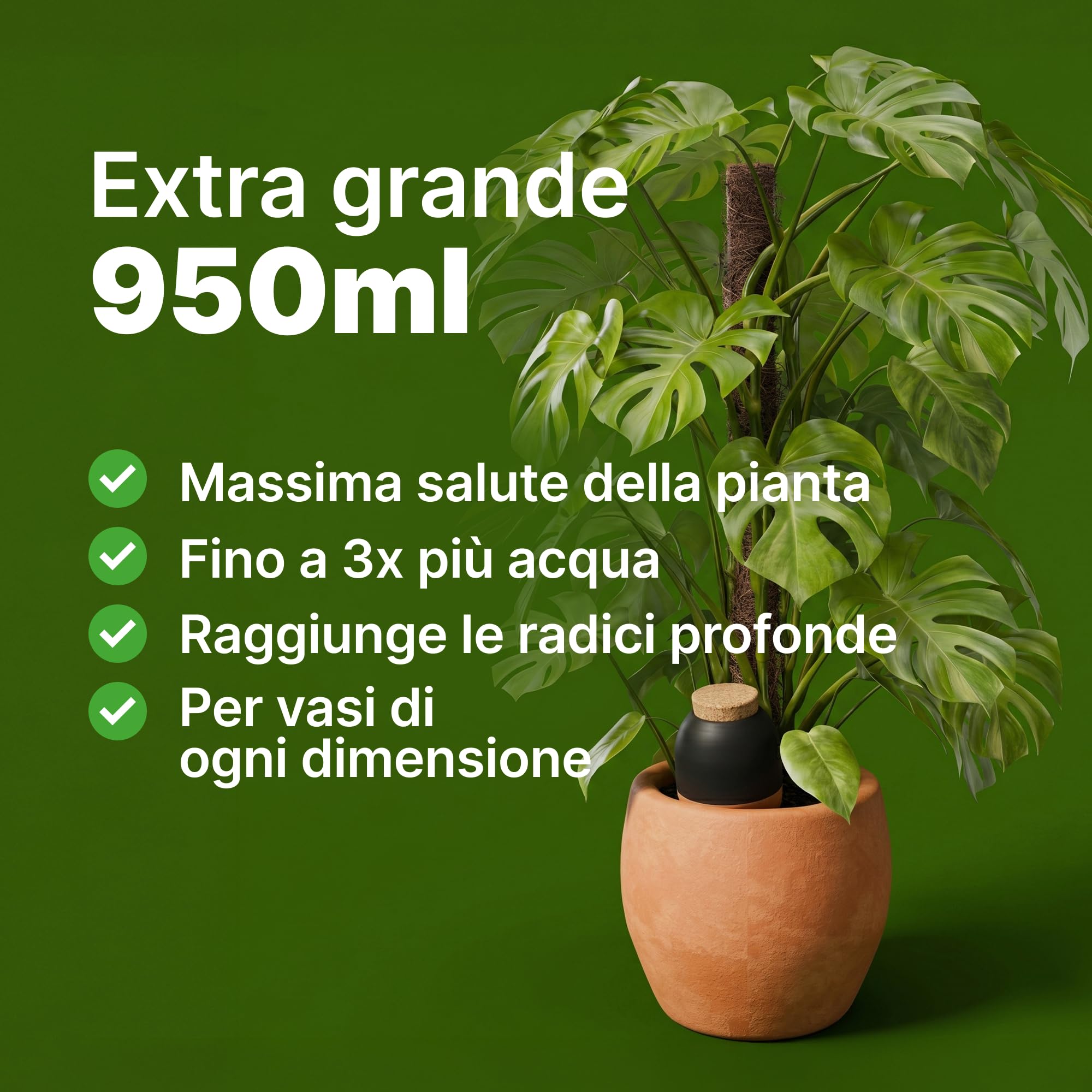 MINISMUS Dosatore Acqua per Piante, Autoirrigazione Piante Vaso, Irrigatori per Vasi Terracotta, Coni Irrigazione, Dispenser Acqua, Riserva Annaffiatura, 950ml 4 Pezzo