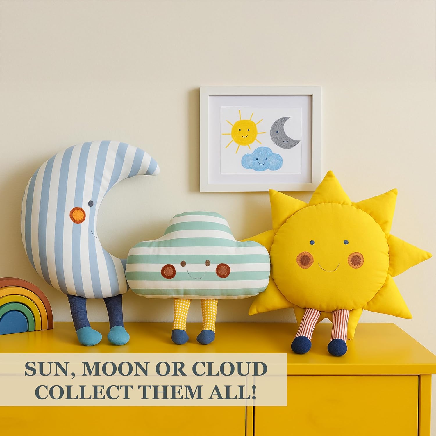 Sun Shaped Decorative Pillow – Boho Nursery Decor & Sunshine Room Accent – Handmade 100% Cotton Cushion (Mustard Yellow)