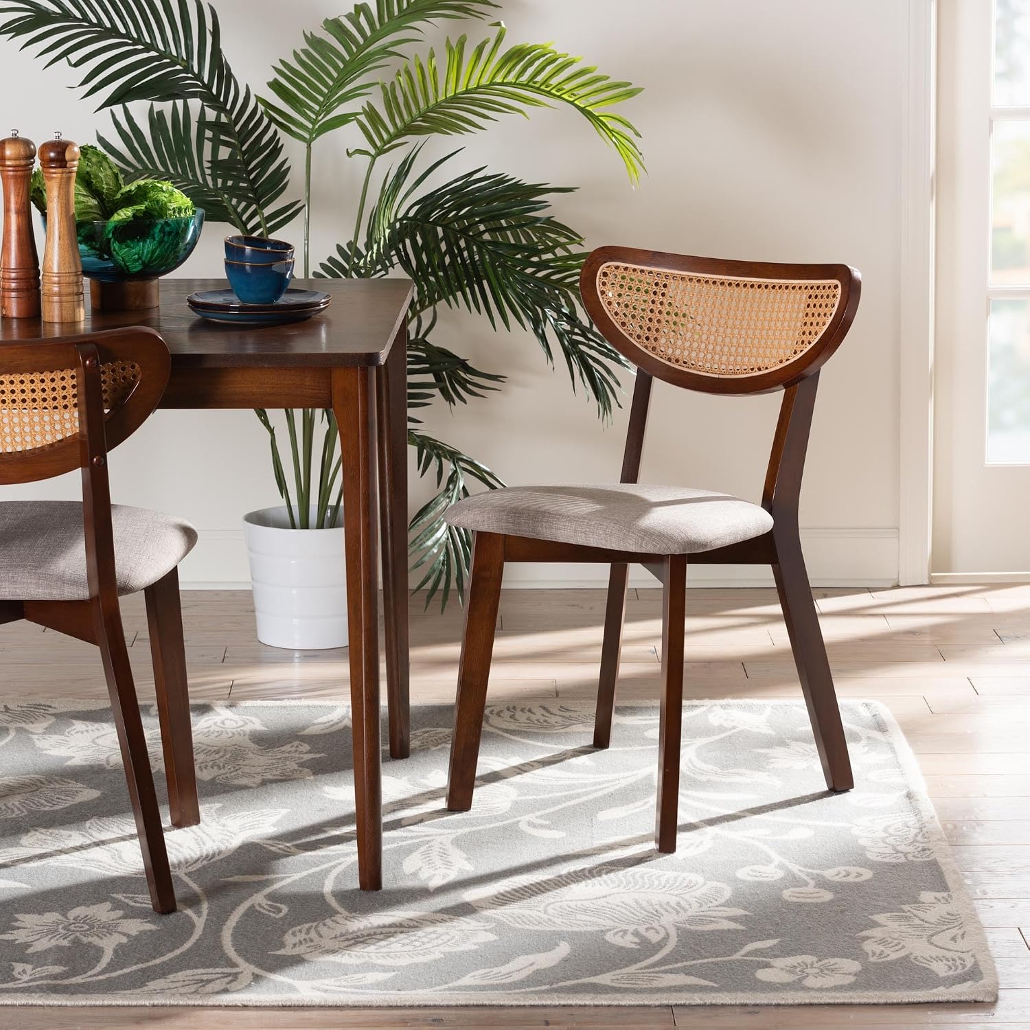 Baxton Studio Dannell Mid-Century Modern Grey Fabric and Walnut Brown Finished Wood 2-Piece Dining Chair Set