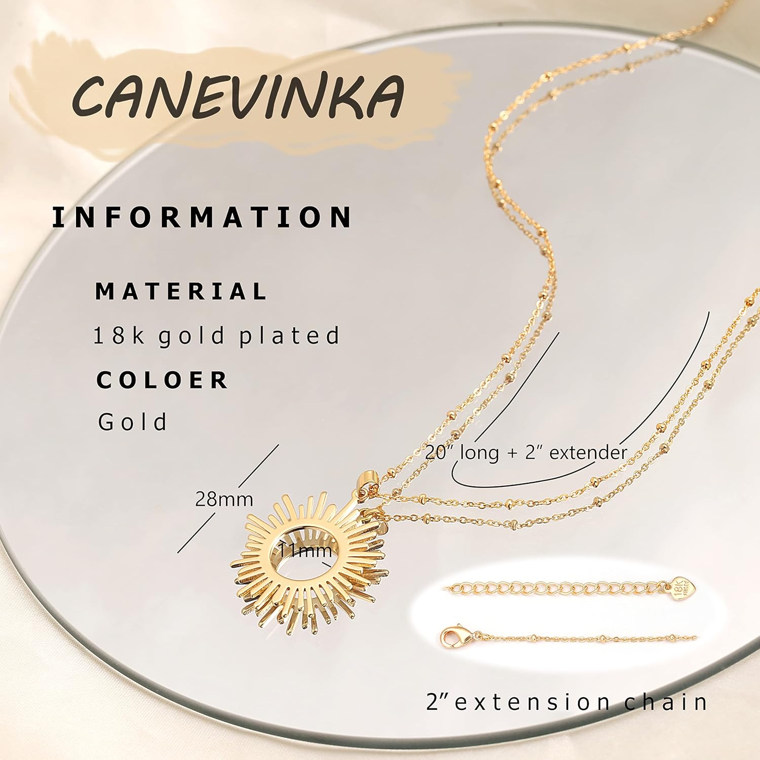 CANEVINKA 18K Gold Plate Coin Pendant Necklace for Women Dainty Compass Sunflower Necklaces Personalized Chain Layered Jewelry - Image 6