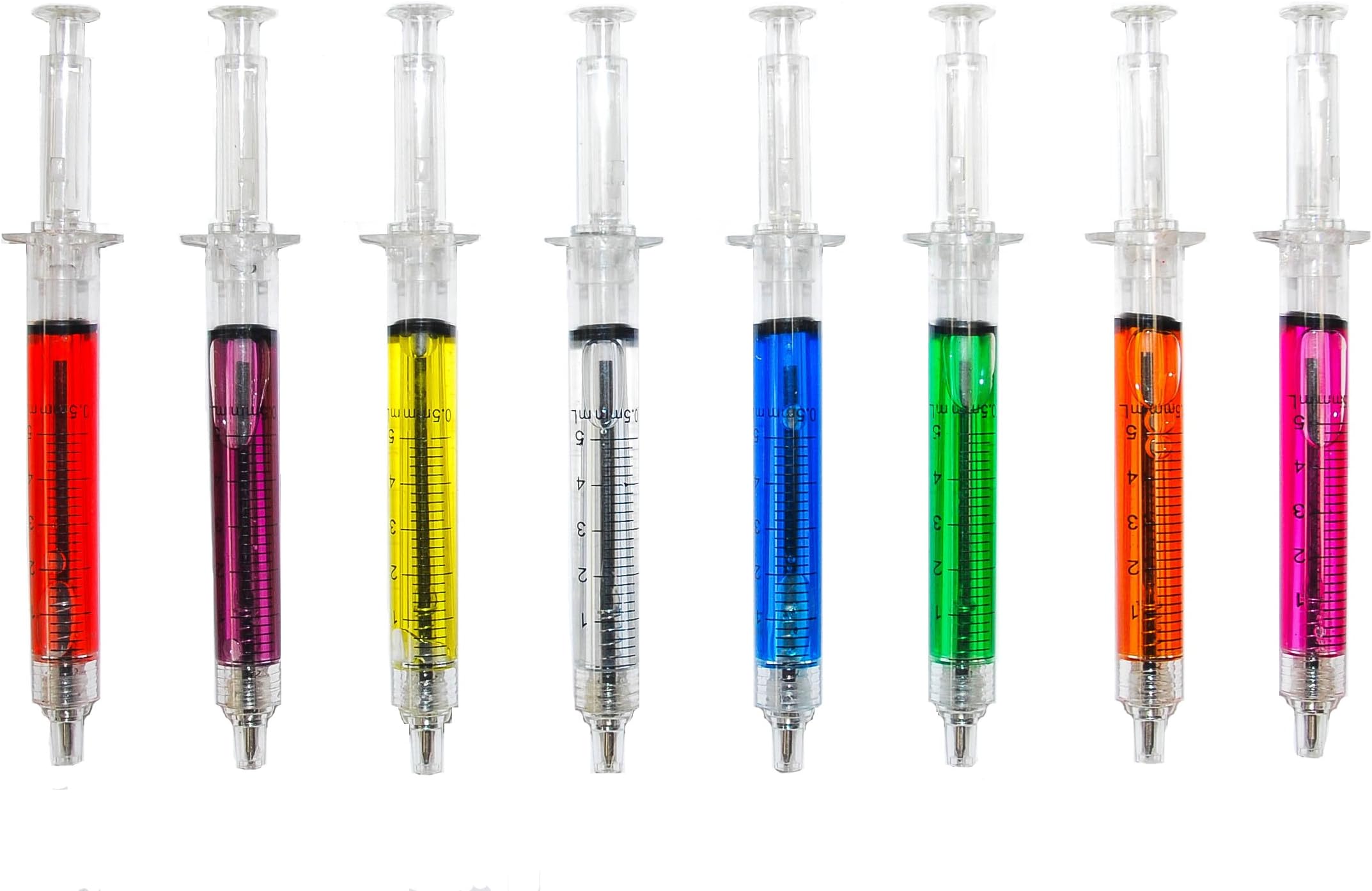 8 Syringe Designed Pens, 8 Different Coloured Syringe Pen All Black Ink Great for Nurse Costume or Doctor Gift (8Mixed)
