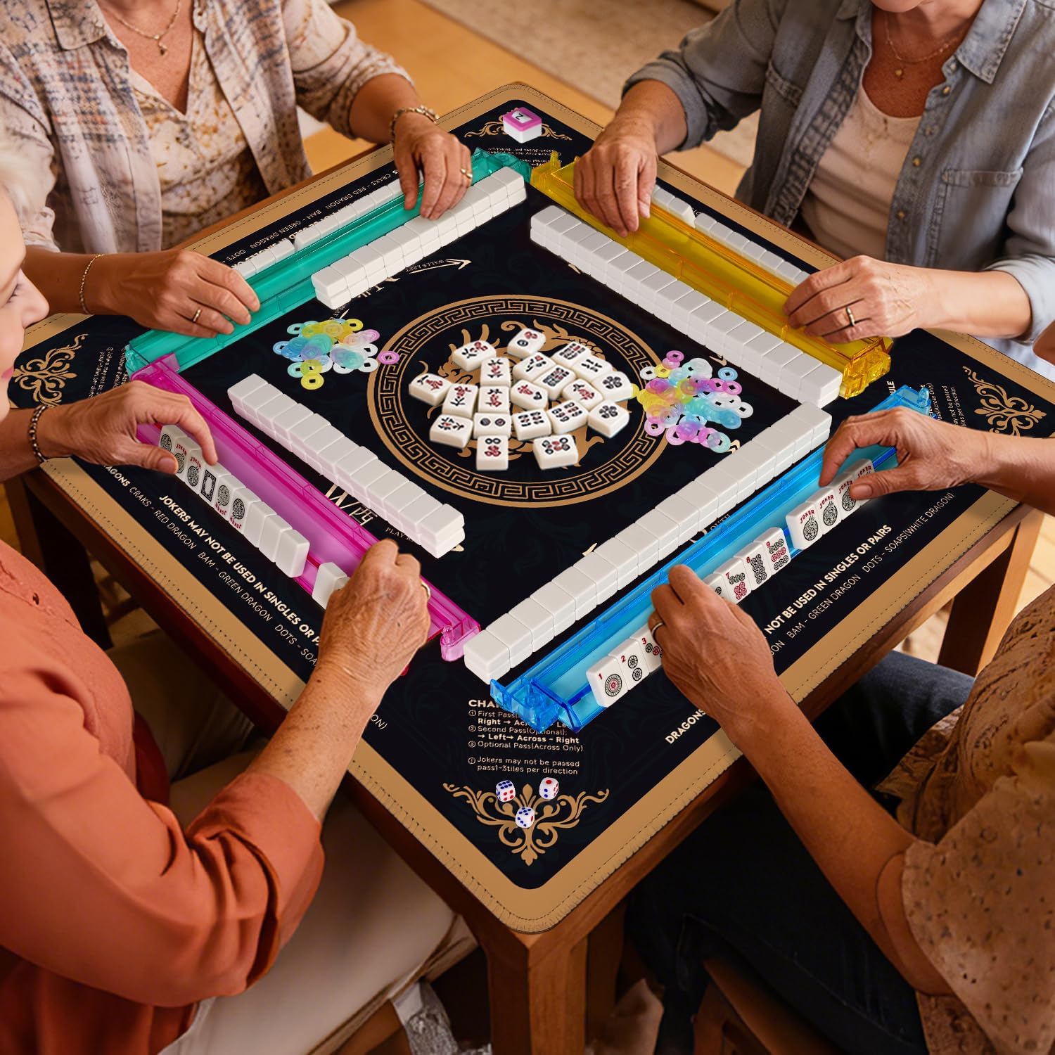 33x33 Inch Portable Black Mahjong Mat with Storage Bag,Non-Slip Eco-Friendly, Easy Clean Quiet for Family Game Night, Travel & Community Mahjong Activities