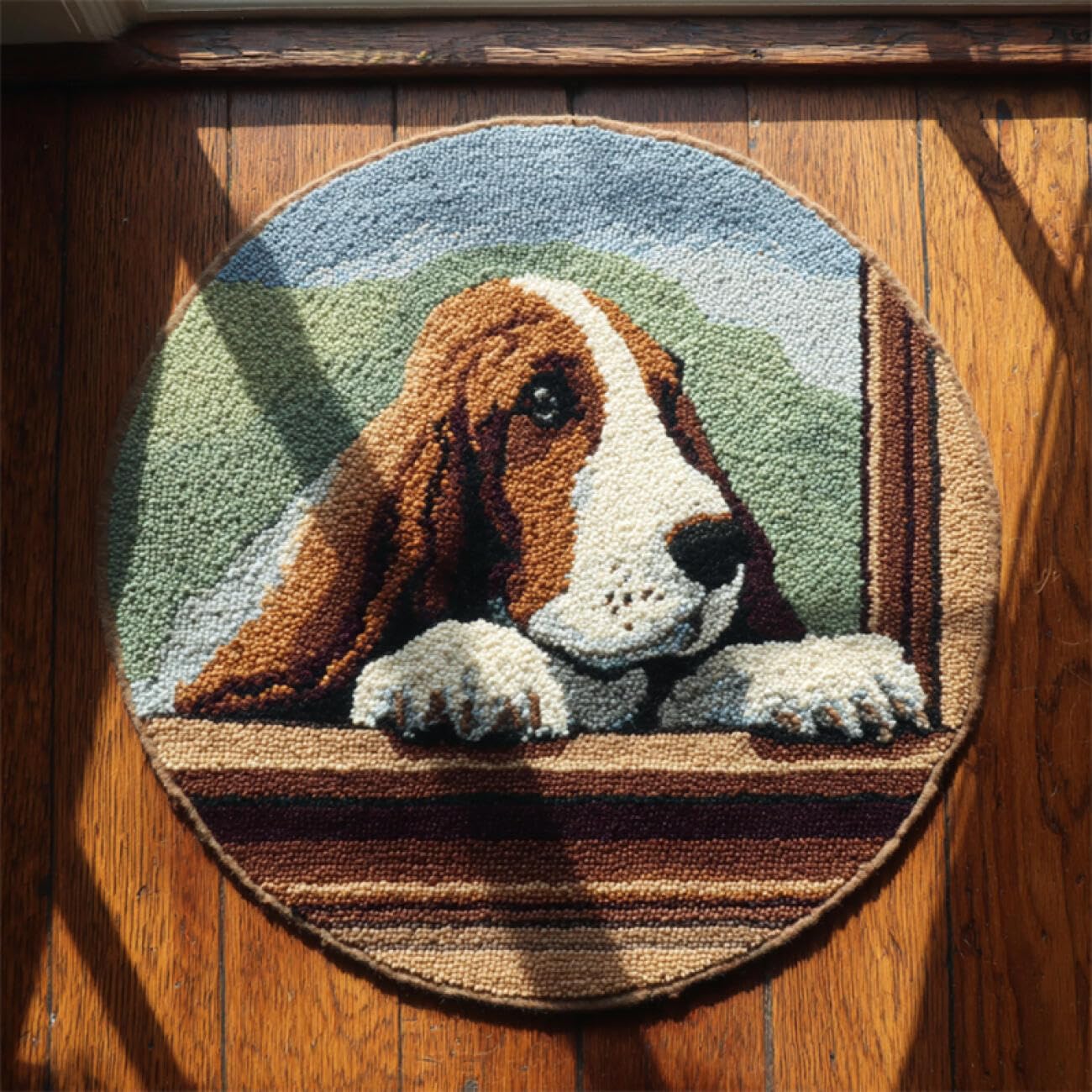 Kitquiver Dog Animal Rug Making Kit for Adults Basset Hound By The Window DIY Rug，Home Carpet Making Canvas Crochet Kits Needlework Crafts,Beginners Adults 50x50cm