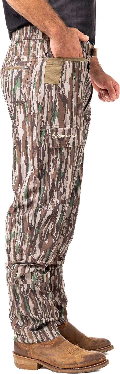 Realtree Stalker Men's 5-Pocket Camo Hunting Pants – Slim Fit Outdoor Cargo Pants, Ripstop, Reinforced Knees