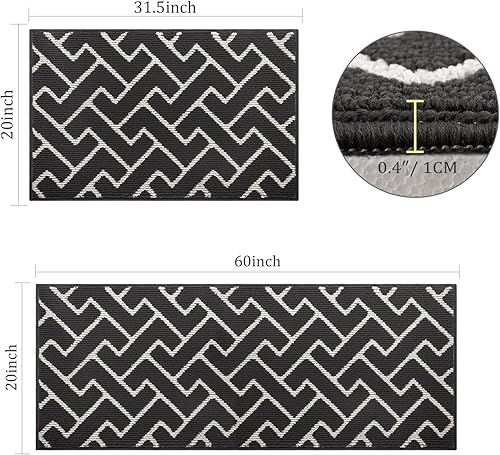 Miniatura 35 de hicorfe Juego de alfombras y tapetes de cocina, alfombra antideslizante de polipropileno súper absorbente, tapete suave y cómodo, lavable para Negro