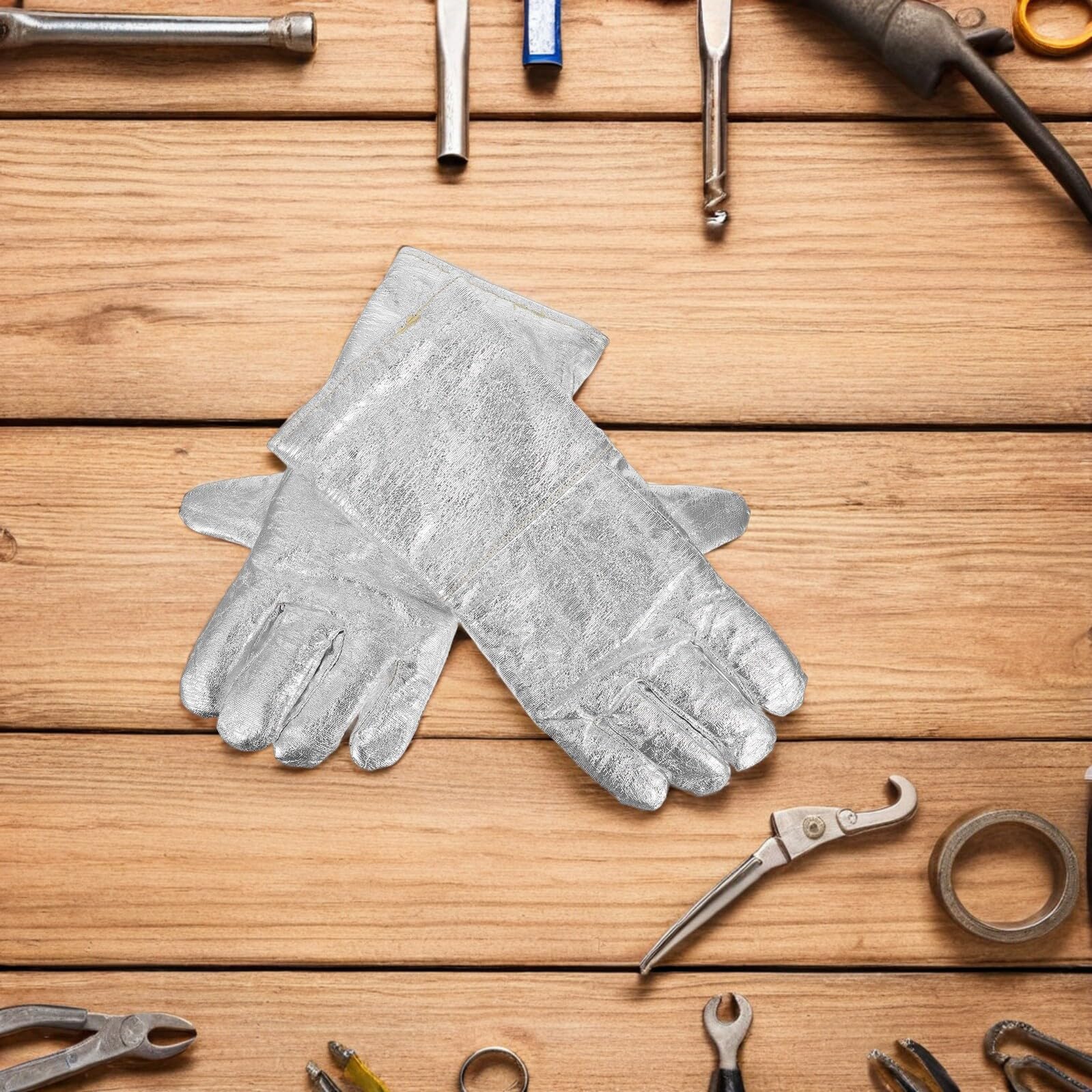 Hitzebeständige Aluminiumfolie Handschuhe Hitzeisolierte Schweiß Gießhandschuhe für Industrie Schmiede Ofenarbeit und Bbq Flexible Arbeitshandschuhe für Mechaniker und Arbeiter