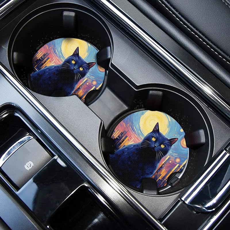 Kit com 2 protetores para porta-copos automotivo WOCOCN em neoprene, estampa Starry Sky Cat