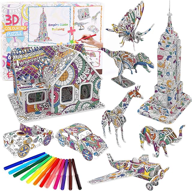 Easter Gifts for Kids Girls 3D Coloring Puzzle Set, (9 Packs) Arts and Craft for Boys and Girls, Fun Educational Craft Kit for Kids, Creativity Gift for Kids, Art Coloring Painting 3D Puzzle for Kids