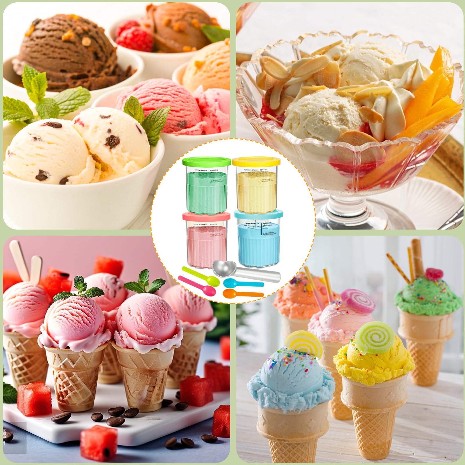 4PCS Pot pour Ninja Creamy Deluxe,680 ML Récipient pour ninja Creami pour NC500 NC501,Bacs À Crème Glacée avec Couvercle Et Cuillère,Accessoires per macchine del gelato