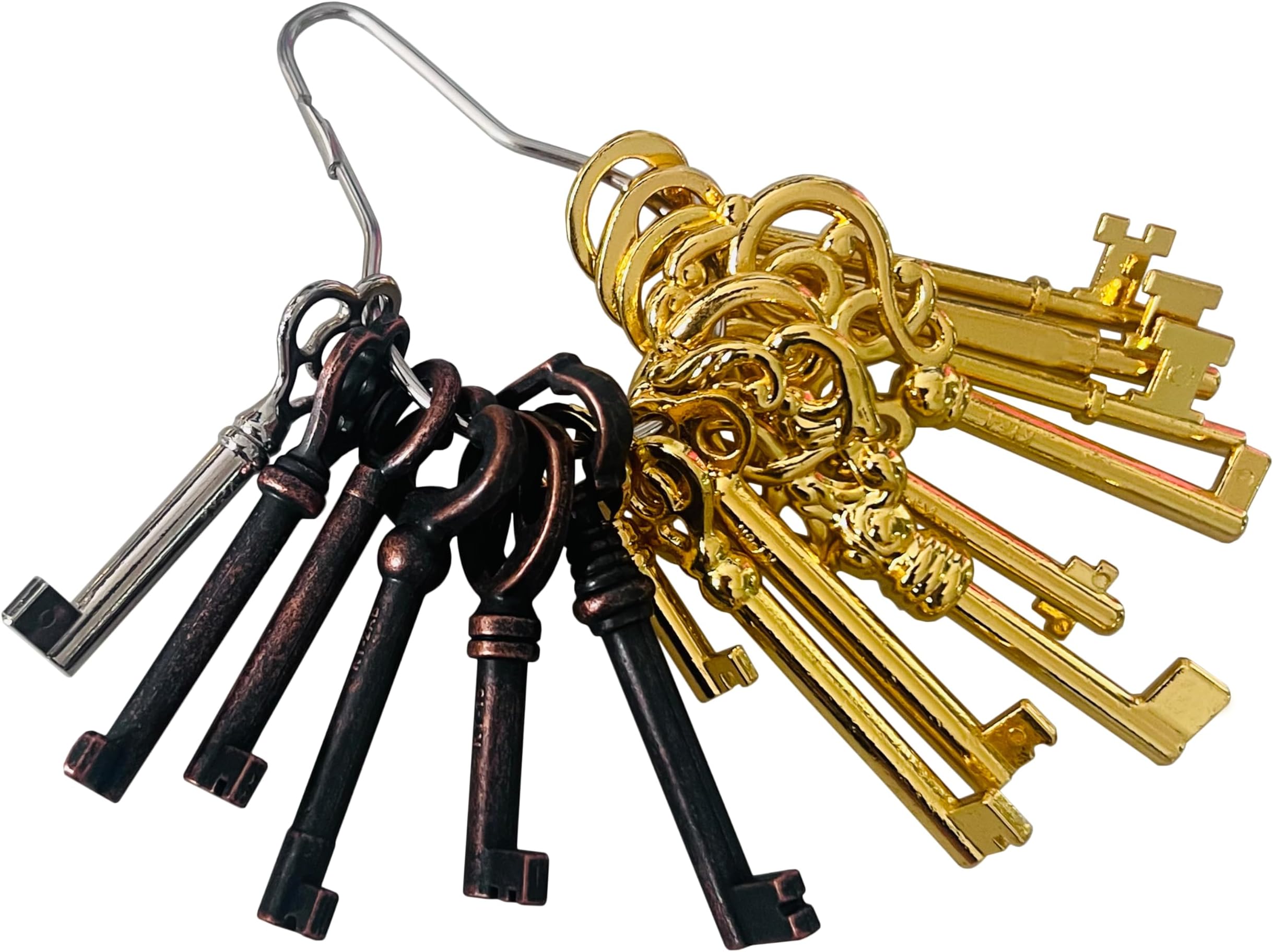 Haz·quls 15 Skeleton Key Set Universal Replacement Skeleton Keys Kit for Antique Furniture, Dresser Drawers, Chinese Cabinet, Old Style Cabinets or Doors and Grandfather Clocks