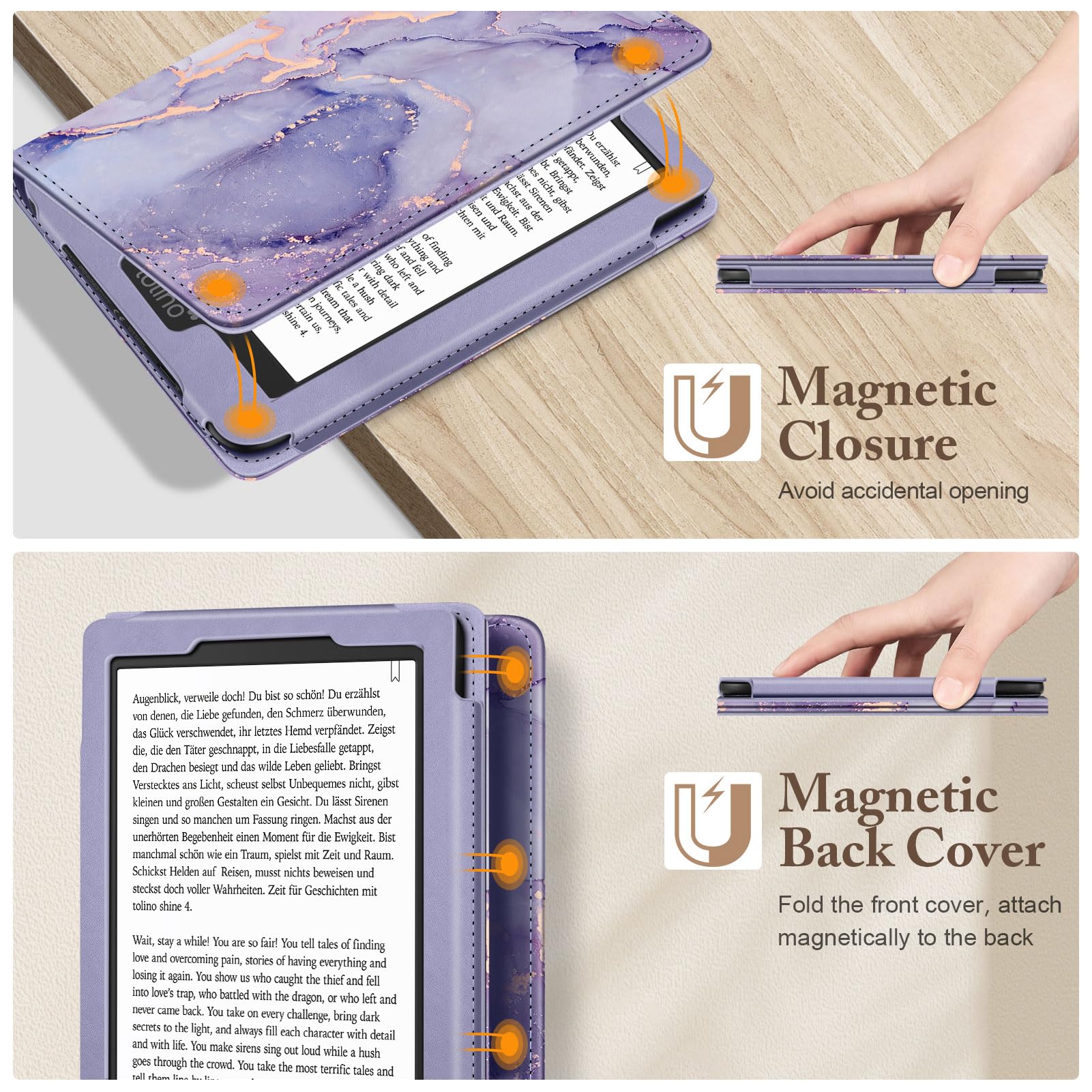 FINTIE Custodia Kobo Clara Colour 2024 Clara BW 2024 2E 2022 eReader Stand Cover Protettiva Case Card Slot Hand Strap Auto Sveglia Sonno Lilla Marble