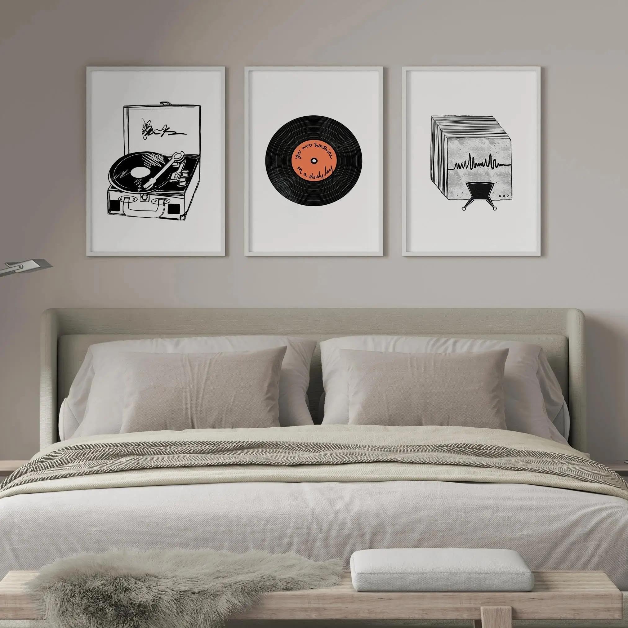 ZHAOLIN Mid-century Nowoczesna płyta winylowa miłośnik muzyki fonograf plakaty i wydruki na płótnie druk na płótnie sztuka ścienna obraz do dekoracji domu 60 x 90 cm (24 x 35 cali) x 3 bez ramy