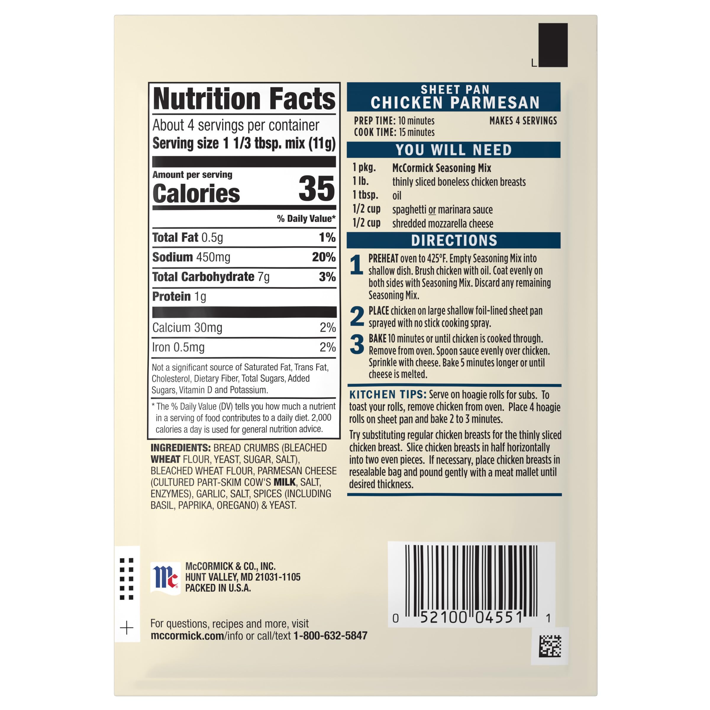 McCormick One Sheet Pan Chicken Parmesan Seasoning Mix 1 5 oz — view 21